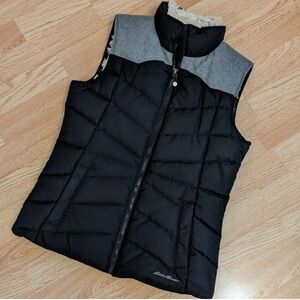 Eddie Bauer XS Black Puffer Vest Faux Fur Lined